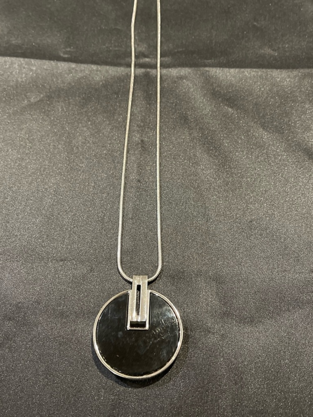 Chico's Double-Sided Black and Silver Round Pendant Necklace